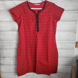 Karigari Large Red 100% Cotton Shortsleeve Midi Dress